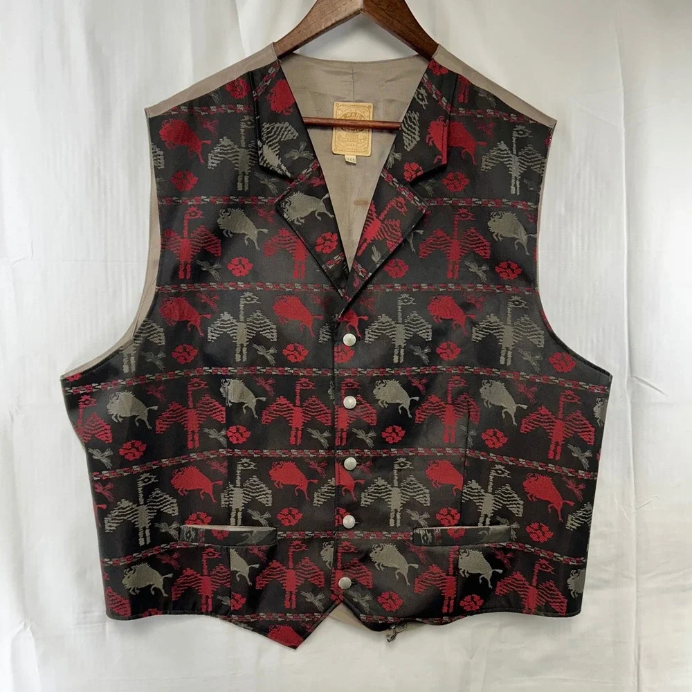 Wah Maker Frontier Clothing Vest Mens XXL Black Red Buffalo Eagle Western Cinch